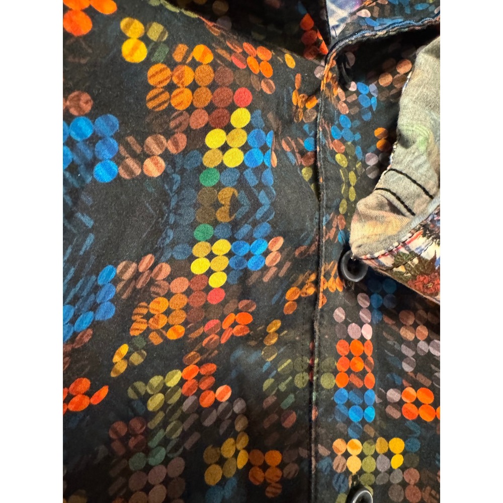 Robert Graham Shirt 1XL Flip Cuff Multicolor Abstract Dot Cotton Button Front - Picture 7 of 12